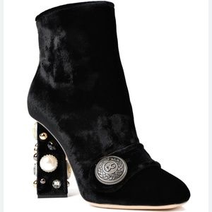Dolce & Gabbana Jeweled Heel Velvet Booties Size 39 1/2 Ladies
